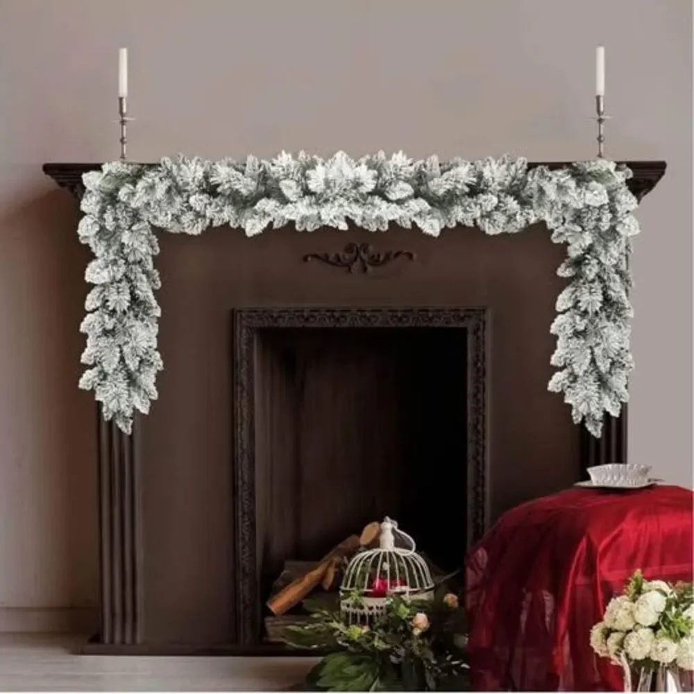 9ft artificial pine garland with lights and snow